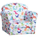 HOMCOM Children Armchair Kids Sofa Tub Chair Seat Cartoon Dinosaur Pattern Bedroom Flannel Wooden Frame Non-slip Playroom Seater