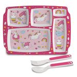 Cello Kidzbee Pentameal Pink Parade Melamine Meal Set for Kids | BPA Free and Food-Grade Material | Attractive and Kidfriendly Designs | Break Resistant & Durable Set | Set of 3, Pink