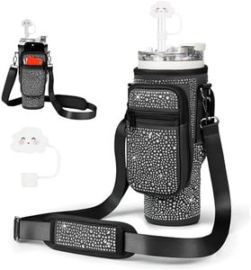 NICEWAT Sac de Transport pour Stanley Cup 40oz, Sac pour bouteille d'eau avec Strass, Poche pour Téléphone Portable et Bandoulière Réglable, Pochette pour Bouteille d'eau pour Yoga et Voyage (Noir)