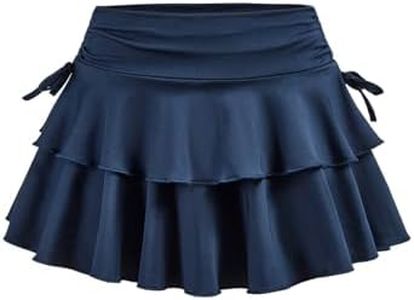 SOLY HUX Girl's Cute Mini Skirts High Waisted Ruffle Layered Skirts Swing Flowy Skater Tennis Skirt Dark Blue 8Y