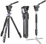 INNOREL MT70 Professional Video Camera Tripod 183cm with Fluid Drag Head&Built-in Half Ball Leveling Base, 4-Section Compact Aluminimum Tripod Convertible to Monopod for DSLR Camera, Video Camcorder