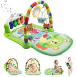 WHDJSPIN® Baby Play Mat, Music & Light Baby Gym Piano Playmat 0-36 Month Thicken Baby Play Gym with Animal Rattles, Babies Activity Center for Newborn Infant Gifts Toys, Green Little Bear