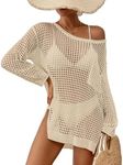 Bsubseach Crochet Cover Up for Swimwear Women Pool Swimsuit Coverup Long Sleeve Beach Knit Tops Apricot