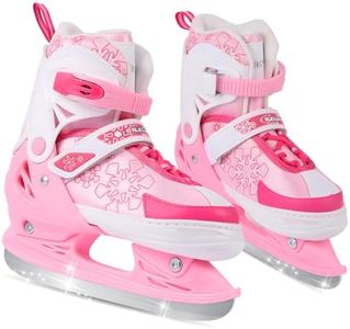 Nattork Adjustable Ice Skates for Kids Boys Girls, Anti-Skid Ice Skate Shoes,Ice Hockey Skates for Outdoor and Skating Rinks,Snowflake Pink S