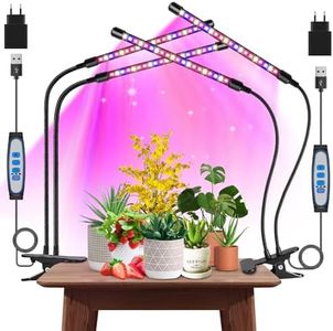 Garpsen Pflanzenlampe, 2Pack 2 Heads Pflanzenlampe Led Vollspektrum für Zimmerpflanzen, 460nm/660nm/3000K Pflanzenlicht mit Auto ON & Off Timer 6/12/16H, 5 Helligkeitsstufen