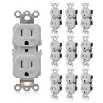 TOPELER Gray Standard Electrical Wall Outlet, Tamper-Resistant Receptacle, 15A 125V, 2 Pole 3 Wire, NEMA 5-15R, Self-Grounding, UL Listed, 10 Pack