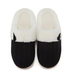 NineCiFun Women's Slip on Fuzzy Slippers Memory Foam House Slippers Outdoor Indoor Warm Plush Bedroom Shoes Scuff with Fur Lining size 7-8 black