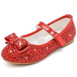 Parrosoo Toddler Girls Dress Shoes Cute Girls Flower Shoes Dress Up Girls Flats Low Heel Princess Fancy Glitter Little Kids Shoes Bow Shoes Birthday Christmas Party Wedding (CA-P3501 Red 9)