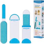 RENESMEE Pet Cat Hair Remover - Double-Sided Standard-Size, Travel Pet Hair Removal Brush, Self-Cleaning Base - Remove Cat and Dog Fur, Lint from Carpet, Car Seat, Couch, Clothing, Bedding, Fabric