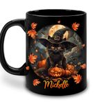 Hyturtle Personalized Halloween Black Cat Mug Gifts for Cat Lovers - Black Cat Gift for Women - Spooky Season Cat Mug - Cat Gifts - Halloween Decor Gifts - Custom Coffee Cup Ceramic Mug 11oz - 15oz