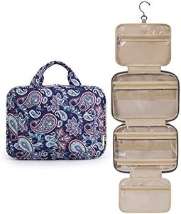 BAGSMART Toiletry Bag Travel Bag with Hanging Hook, Water-resistant Makeup Cosmetic Bag Travel Organizer for Accessories, Shampoo, Full-size Container, Toiletries (Red Paisley, Large)