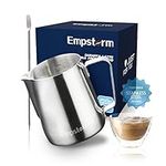 Empstorm Milk Frothing Pitcher 12 Oz with Decorating Pen, Espresso Accessories Stainless Steel Milk Frother Cup for Espresso Machine, Steaming Pitchers for Cappuccino Latte Flat White Mocha Coffee