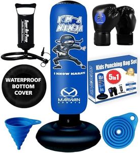 2024 Upgraded 5-in-1 Kids Punching Bag Set – Inflatable Boxing Bag Toy with Instant Bounce Back, Gloves, Air Pump, Protective Base Cover & Funnel, Gift for Boys Age 3-12 (5 in 1 Blue)