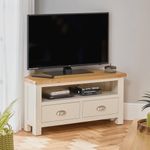 The Furniture Market Cotswold Cream Painted Corner TV Unit with Oak Top