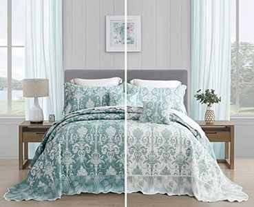 Blythease Oversized King Bedspread 128x120 Extra Wide, Jacquard Matelasse Damask Pattern Design, Lightweight, Reversible, 5 Piece, 100% Microfiber, Green