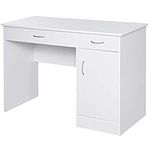 HOMCOM Computer Desk with Storage Drawers, Study Writing Table with Cabinet Adjustable Shelf for Home Office Workstation Bedroom, White