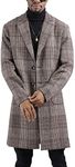 UANEO Mens Trench Coat Single Breasted Plaid Mid Long Peacoat Pea Coats (Khaki, XL)