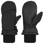 N'Ice Caps Kids Waterproof Snow Mittens - Thinsulate Boys Girls Cold Weather, Black 1, 1-2 Years