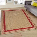 DecorAvenue Indian Handmade Handwoven Braided Jute Area Rug (Red, 90 x 150 cm Oval)