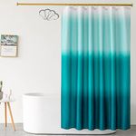 DeKeLaiFu Fabric Shower Curtain Blue Teal Ombre Aqua Shower Curtain Ocean with Steel Hooks, Abstract Shower Curtains Bathroom Mould Proof Resistant, Weighted Waterproof, 180x180cm (Ombre Ocean Blue)