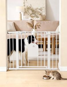 Babelio Auto Close Baby Gate with Small Cat Door, 29-43" Metal Cat Gate for Doorway, Stairs, House, Easy Walk Thru Dog Gate with pet Door, Includes 4 Wall Cups and 3 Extension Pieces, White