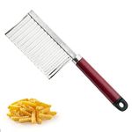 Potato Chipper Stainless Steel Crinkle Slicer Wavy Blade Chips Cutter Kitchen Cooking Tool for Chips French Fries Vegetables Fruits (1 x Maroon Crinkle Cutter)