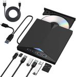 External Blu Ray Drive, 7 in 1 External Blu-ray Drive USB 3.0 Type-C Portable Blu Ray Burner, CD DVD Burner 3D DVD BD Player, Slim Optical Bluray Drive for Laptop PC Desktop Windows 11 10 Mac OS