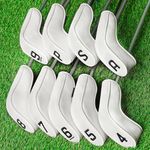 Golf Hybrid Iron Head Covers Right&left handed clubs Headcovers 9Pcs (4-9,P,A,S) Long Neck White fit for Cleveland Launcher Set,Cobra T-Rail,Wilson Lauch Pad