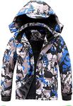 Boy's Waterproof Ski Jacket Warm Winter Snow Coat Hooded Windproof Raincoat, Blue Camo, 14-16