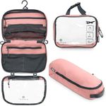 Toiletry Bag Kit Set: Hanging Travel Toiletry Bag + 311 TSA Cosmetic Liquid Bag + Ultralight Accessory Organizer Pouch (Dusty Rose)