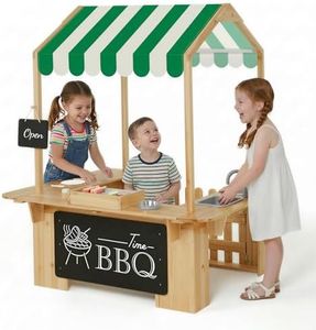 EDUBEBO Kids Outdoor Playhouse, Mud Kitchen, BBQ Toys,Outdoor playsets, Ideal Role Play Toy Gift for Toddlers and Kids Ages 3-8 (Yellow)