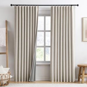 RAIN CITY Extra Wide Patio Door Curtains 2 Panels,Total 140 in Wide Boho Noise Reduction Window Burlap Track System Curtain Panels for Country Villa Back Tab Pleat Tape with Hooks,Linen Beige 70x84