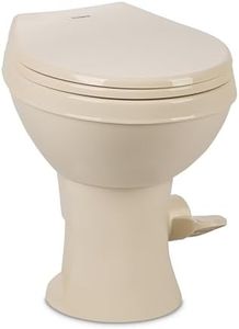 Dometic Model 400 Essential RV Toilet – Round Lightweight Plastic Bowl, Universal Fit & 2-Bolt Mount, 18" Chair Height Residential Style, Gravity Flush Toilet with Soft-Close Seat, Bone (9610008276)