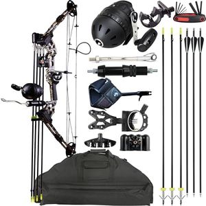 CENWTY Compound Bow Fishing Combo Kit 20-70 LBS Hunting Bow with Bowfishing Arrow and Fishing Reel for Bowfishing Archery Hunting, Complete Compound Bow Fishing Kit (Right-Handed Camo)