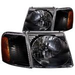 Anzo USA 111041 Ford Explorer Sport Trac Crystal Black Headlight Assembly - (Sold in Pairs)