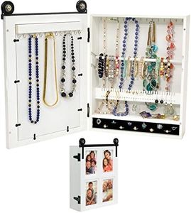 Barndoor Picture Frame Jewelry Organizer - Holds Four 4x6" Photos (White)