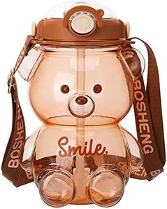 Hiraith Botella De Paja De Oso Kawaii, 1000/1400 Ml Portátil Con Dibujos Animados, Botella De Agua Para Niños Con Pajita Y Lazo De Transporte Correa Ajustable Para El Hombro Para Viajes Al Aire Libre