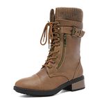 DREAM PAIRS Women's Fall Lace up Mid Calf Combat Riding Military Fur-lined Boots,Size 11,Camel,AMAZON