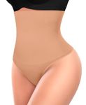 Thong Shapewear Tummy Control for Women High Waisted Body Shaper Underwear Waist Trainer Panties Girdle (#01 Light Brown,Large)