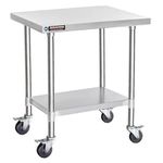 DuraSteel Food Prep Stainless Steel Table - 30 x 24 Inch Metal Table Cart - Commercial Workbench with Caster Wheel - NSF Certified - For Restaurant, Warehouse, Home, Kitchen, Garage