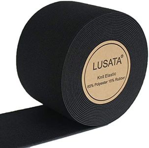 lusata 2 inch Wide Black Knit Elastic Spool Heavy Stretch High Elasticity Knit Elastic Band 5 Yard