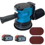 Brushless Cordless Orbital Sander, Compatible with Makita 18V Battery, w/ 2 x 5.5AH Battery, 3 Variable Speeds(7500-15000 U/min), 12x 125mm Sanding Pad, for Sanding Polishing Wood