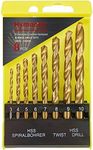 Hymnorq Metric Titanium Coated HSS Twist Drill Bit Set of 8pcs, 3mm 4mm 5mm 6mm 7mm 8mm 9mm 10mm, to Drill Wood Plastic and Soft Metal for Household, DIY Work, Etc.