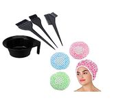 SIOPAWORLD Shower Cap for Women Reusable Waterproof Hair Dye Color Mixing Bowl, Brush Set Hair Colouring Kit for Salon Use for Men & Women Bathing Hair Cap with Lace Elastic Band Beauty Hair Spa(7pcs)