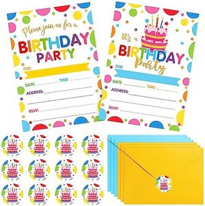 Colarr 24 Pack Birthday Invitations with Envelopes and Stickers Kids Birthday Party Invitations Cards for Boys and Girls Birthday Baby Shower Party Favors Supplies