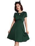 Belle Poque Women's Retro A-Line Midi Pleated Tunic Dress for Cocktail Party Dress Lady Dark Green