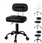 ALFORDSON Round Salon Stool PU Leather Upholstery with Backrest, Adjustable Drafting Rolling Stools in 49-64.5 Height, Swivel Spa Chair with Wheel for Hair Barber Massage Table(Tufan All Black)