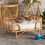 Baxton Studio Malino Modern Bohemian Natural Brown Rattan Pet Bed with Cushion