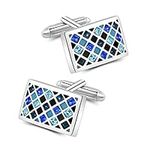 Crystal Cufflinks, Mr.Van Elegant Crystal Cufflinks Classic Fashion Rectangle Glimmering Cuff Links Set for Men's Business Wedding Party with Gift Box Elegant Style Blue