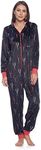 Ashford & Brooks Women's Fleece Hooded One Piece Pajama - Black Wine - Large